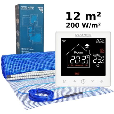Kit de calefacción por suelo radiante 12 m², 200 W/m² + SN-10 termostato Wi-Fi programable