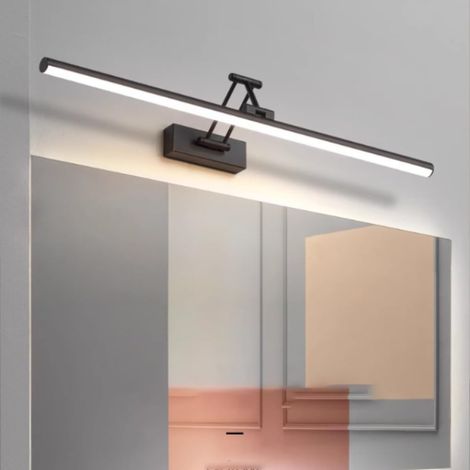 Aplique LED de pared para baño, con rotación de 180°, 3 colores ajustables, apto para tocadores y armarios (negro, 60 cm, 11 W).