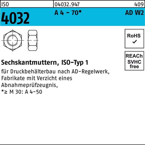 Sechskantmutter ISO 4032 M8 A 4 - 70 AD-W2 500 Stück