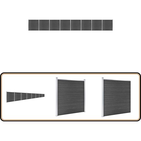 Ensemble de panneau de clôture WPC 1391x186 cm Noir - Clôture Jardin - Clôture Résidentielle - Clôture Composite - Clôture WPC - Barrière Jardin (1/5)