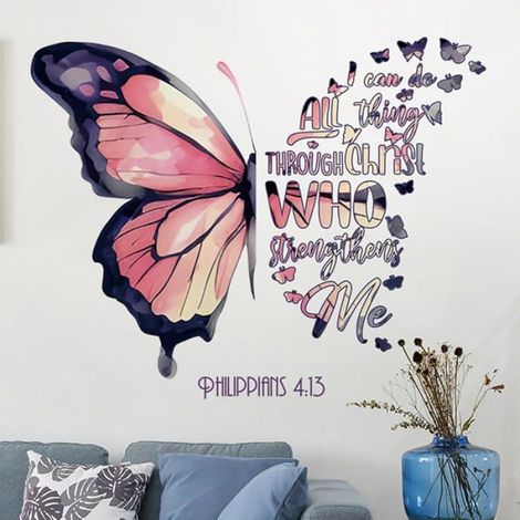 Sticker Mural Papillon - Attrape-Reves Design Botanique - Pour Chambre Salon Bureau Enfant - Set de Décoration Murale Autocollant PVC - 1 Pièce (1/5)