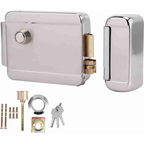 Serrure électrique monopoint ACIER BROSSÉ 12V Déverrouillage bouton intérieur clé extérieur Sécurité anti-effraction robuste (1/5)