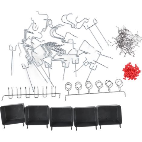 Lot de 114 crochets pour panneau perforé en alliage argenté, accessoires solides avec boîtes et verrous pour rangement et organisation atelier (1/5)