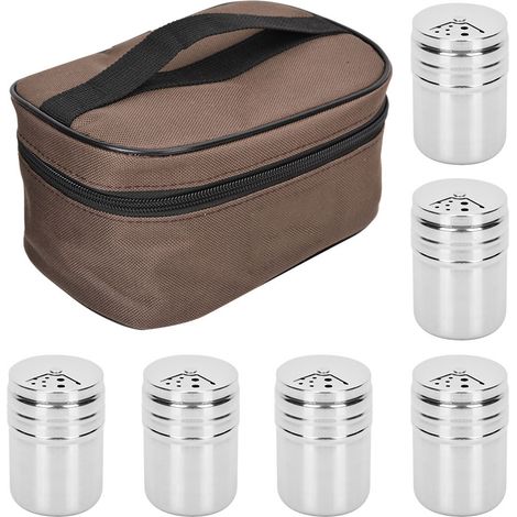 6 Pots à épices sel poivre avec sac de rangement pour cuisine, BBQ extérieur camping (1/5)