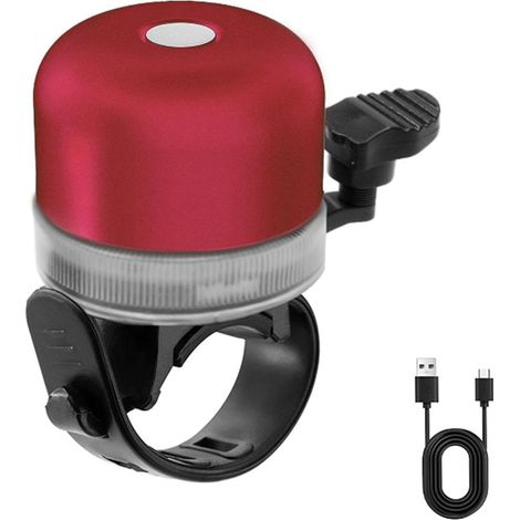 Timbre de bicicleta de dos piezas con luces timbre de bicicleta negro (rojo) con 3 modos de luz ajustables. (1/5)