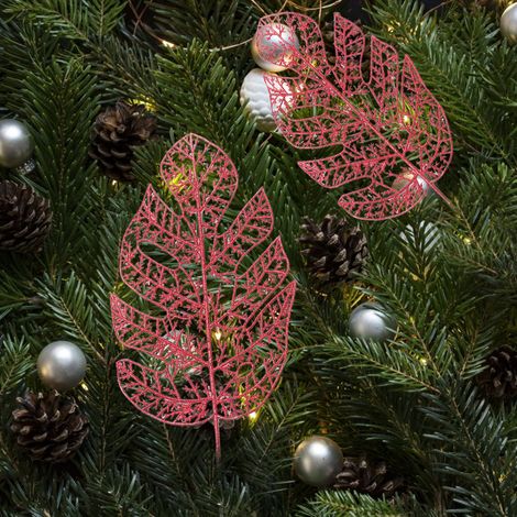 Décorations de Noël, guirlande de sapin de Noël scintillante avec feuilles creuses et pendentif