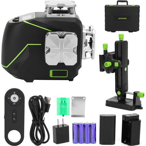 Niveau laser numérique 12 lignes vertes Bluetooth infrarouge auto-nivelant, outil de mesure mural, 100240V AC US, vert, pack unique (1/5)