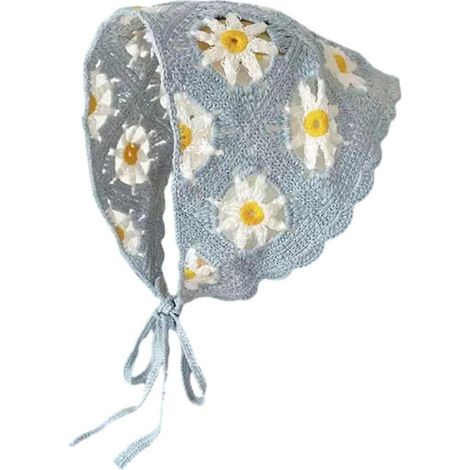 Damen-Kopftuch, gehäkelt, kariert, Blumenmuster, durchbrochenes Kopftuch, dreieckiges Haarband für Mädchen-H (1/5)