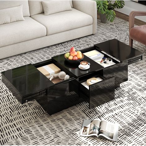 Mesa de centro negra 100x50x31 cm con 2 cajones y almacenaje deslizante MEUBLIV (1/5)