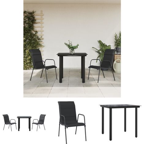 Terrassenmöbel - vidaXL 3-tlg. Garten-Essgruppe Schwarz Stahl und Textilene - Gartenstuhl (1/5)