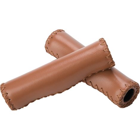 paire de poignées de guidon de vélo en PU cousues à la main avec bouchon (marron) (1/5)