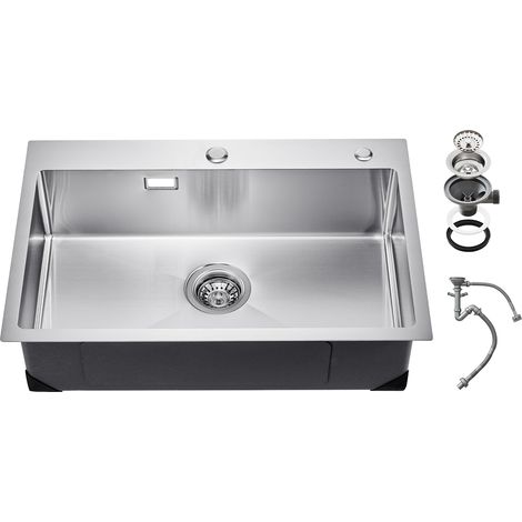 Mophorn Évier de cuisine de 68 cm, éviers à montage sur le dessus en acier inoxydable 304. Vasque simple à encastrer avec accessoires. Convient pour camping-car, cuisine de préparation (1/5)