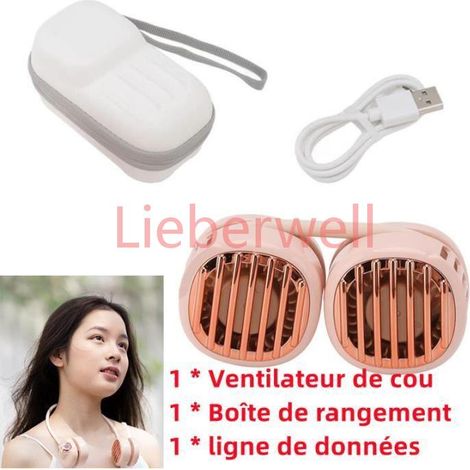 Ventilateur de cou , Non spécifié , Modèle pliable , Rechargeable USB , Double ventilateur , Couleur rose (1/4)