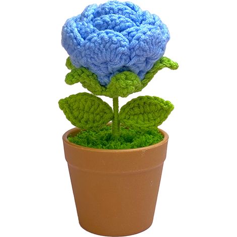 Plante artificielle, bouquet de fleurs roses bleues en laine pour petits pots, fini artisanal pour la Saint-Valentin et la Fête des Mères. (1/5)