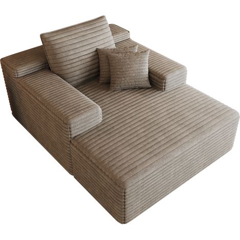 Canapé en velours côtelé camel 115x159 cm avec méridienne, mousse haute élasticité, sans montage (1/5)