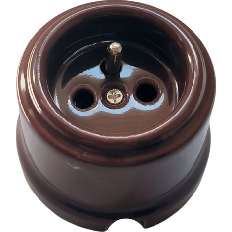 Presa da superficie vintage in porcellana marrone – tipo francese E, 16 A, 250 V