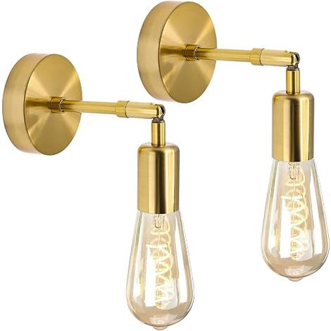 2 x Industrial Wall Lamps, Gold Metal Wall Lamps, Indoor Wall Lighting without Bulb for Living Room, Bedroom, Bathroom. (1/5)