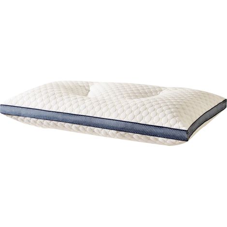 almohada, algodón tejido, espuma viscoelástica, fina, para quienes duermen boca abajo, blanca. (1/5)