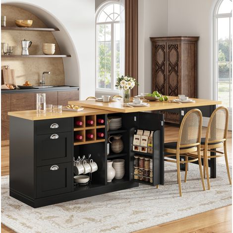 Mesa bar extensible 120-197x40x74 cm negro en MDF con almacenamiento y giro 360° (1/5)