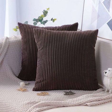royaluxe -Lot de 2 Housse De Coussin en Velours Côtelé Décoratif Taie d'oreiller Canapé Voiture Maison Décor Housses de Coussin 45 x 45 cm (Marron foncé)(oreiller non inclus) (1/5)