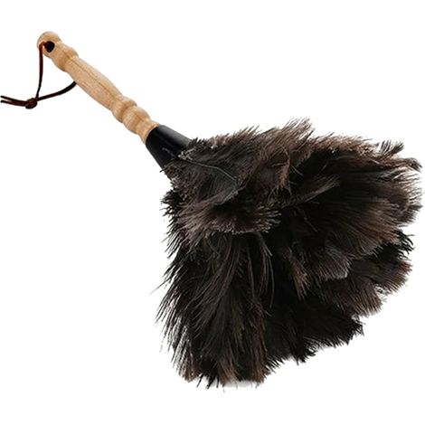 Plumeau Naturel - Manche En Bois - 33,5 cm - Pour Nettoyage De Plafonds Hauts Et Moulures (1/3)