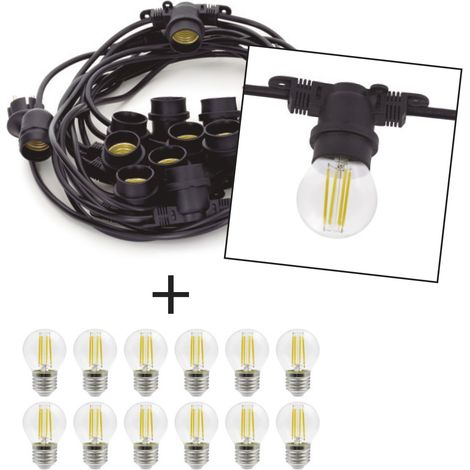 Guirnalda PORTOFINO IP65 E27 LED Bulb 12x4W 470lm(2400lm) CRI80 3000K Negro