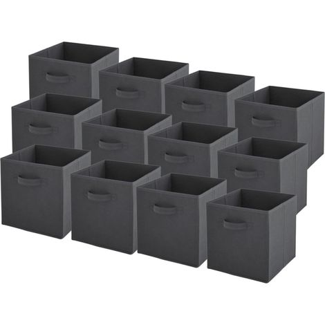 Lot de 12 paniers pliables en tissu gris anthracite 27 x 27 x 27 cm