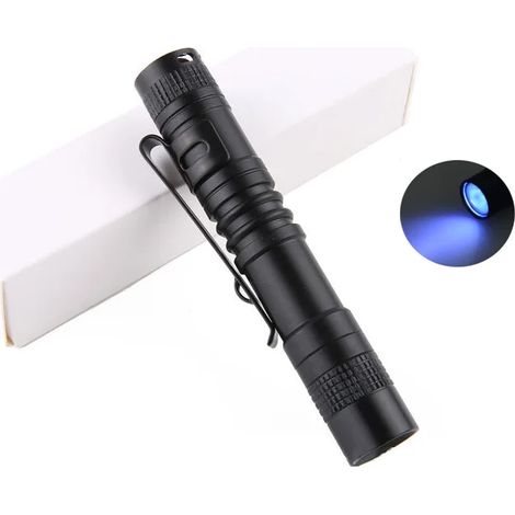 (Version courte) Mini lampe torche UV portable avec clip stylo, étanche, lumière UV et bleue. (1/5)