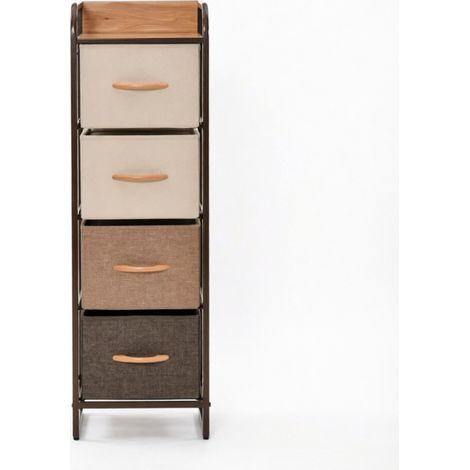 Schmale Kommode mit 4 Stoffschubladen 31 x 29 x 99 cm MDF Stahl Beige Braun MODENUIT (1/4)