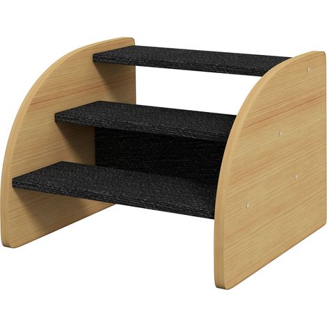 Escalier pour animaux, 3 marches, pour petits chiens, 38,5 cm x 38,5 cm x 30 cm, chêne et noir (1/5)