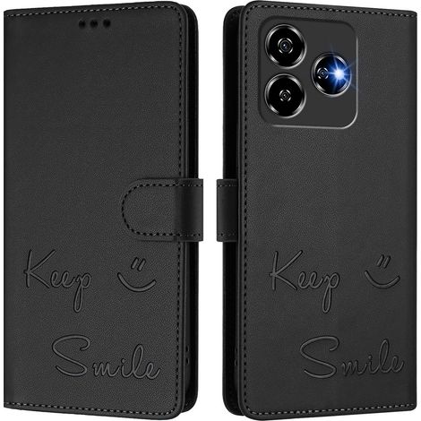 Étui de protection antichoc en similicuir noir, uni, avec fermeture éclair et emplacement pour carte, compatible avec ZTE Nubia, Nubia Focus Pro 5G et ZTE Blade V60 4G/ZTE Axon 60 4G.