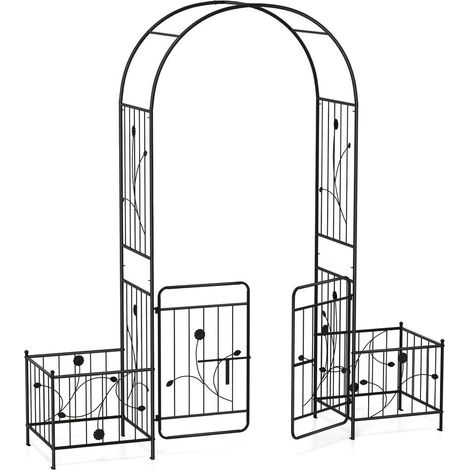 2 Jardinières et Portillon Arche de Jardin en Métal pour Plantes Grimpantes Tonnelle Décorative Noire Robuste à Ancrer (1/5)