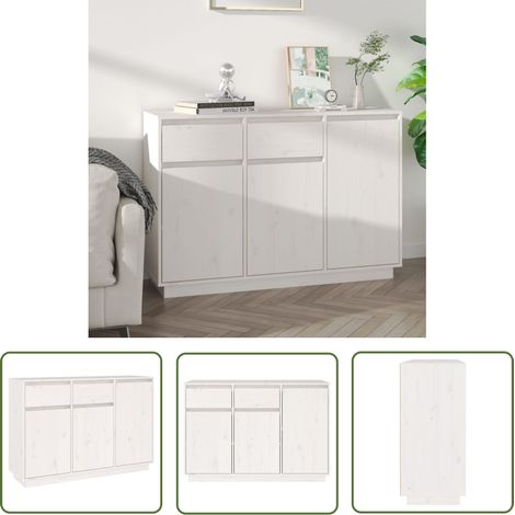 The Living Store Buffet blanc 110x34x75 cm bois massif de pin - Buffet - Meuble De Rangement - Armoire - Commode - Bois Massif (1/5)