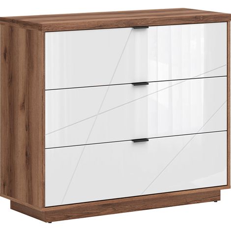 Kommode Sven mit 3 Schubladen, Weiß und Holzoptik, 106cm (1/3)