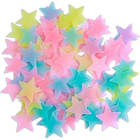 100 étoiles lumineuses phosphorescentes en plastique, autocollants muraux pour la décoration intérieure (plafond, murs), idéales pour les chambres d'enfants et de bébés. (1/3)