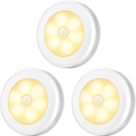 Veilleuse avec détecteur de Mouvement, lumière de Mouvement avec Batterie, Marche/arrêt Automatique, lumière de capteur LED, lumières d'armoire, pour Couloir, Chambre (Blanc chaud-3PCS)-Fei Yu (1/5)