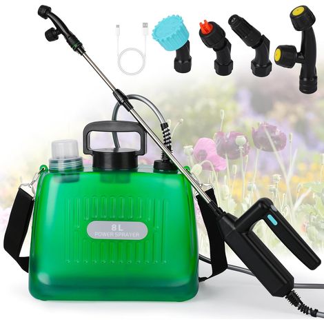 Pulverisateur de Jardin 8L, Pulverisateur Électrique à Batterie Pression avec 4 Buses Réglable, Indicateur du Niveau de Batterie, 3 Vitesses Réglables, USB Rechargeable pour Arrosage (1/5)