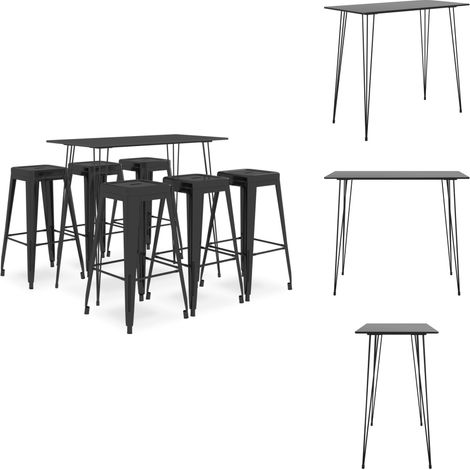 7-tlg. Bar-Set Schwarz - Bar Set - Bartisch - Barhocker - Küchenstuhl - Wohnzimmermöbel (1/5)