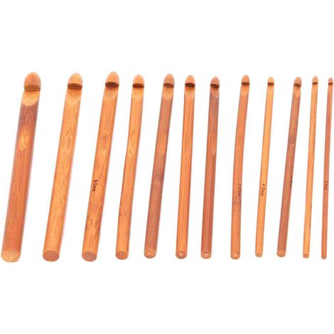 Ensemble de 12 crochets en bambou carbonisé pour tricot et crochet, outils et accessoires de tissage (1/5)