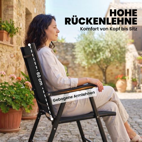 Lot de 2 chaises pliantes jardin avec dossier haut, accoudoirs, acier et textile, 58x62x97 cm, noir (1/5)