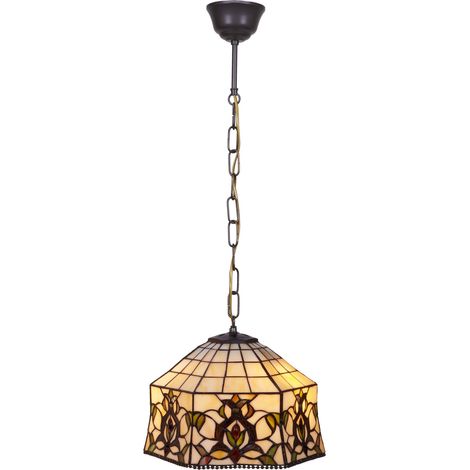 Lampe à suspension avec chaîne et abat-jour Tiffany diamètre 20 cm Série Hexa