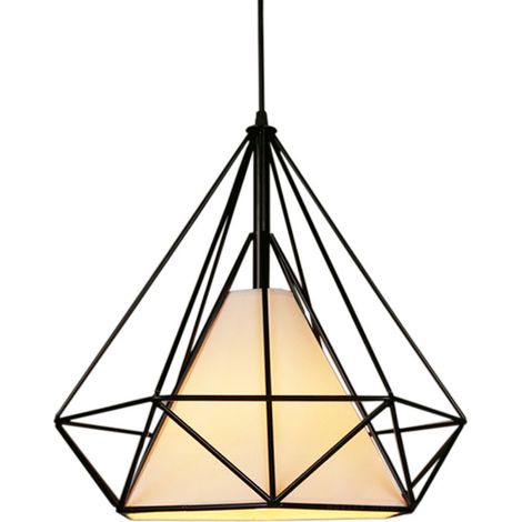 Pendelleuchte Vintage, Hängelampe im Retro Look, Diamant Form Kronleuchter mit Käfig für Wohnzimmer Schlafzimmer Esszimmer Küche Schwarz 1PCS