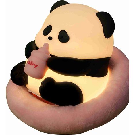 Veilleuse tactile Panda Huahua en silicone écologique, lumière douce apaisante, rechargeable USB, design noir et blanc pour chambre (1/4)