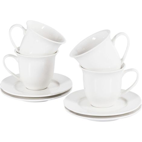 Tassen 4er Set mit Untertellern ELDERBERRY Porzellan Weiß