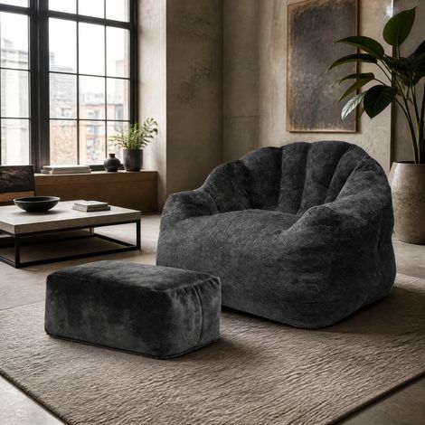 Sillón relax con ottoman negro 99 x 86,3 x 64,7 cm en tejido DESVIAE (1/5)