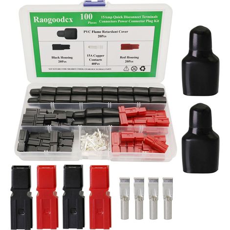 Lot de 20 paires de bornes à déconnexion rapide 15 A - 0,5-1,5 mm² (16-20 AWG) - Connecteur d'alimentation modulaire avec cache de douille en PVC ignifuge (1/4)