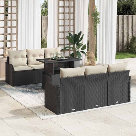 Conjunto de sofá de jardín con cojín 7 pcs Negro Poliratán vidaXL (1/5)