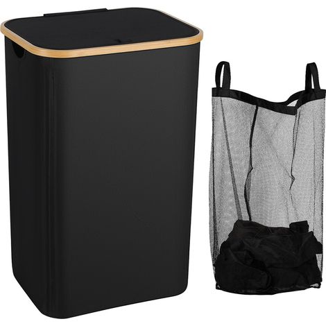 TolleTour Cesto para ropa sucia con tapa, 100L Negro Colector de ropa sucia - 1 bolsa de ropa sucia extraíble (Para uso en baños y hogares)