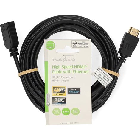 Nedis High Speed HDMI ™ Kabel mit Ethernet / HDMI™ Stecker / HDMI™ Ausgang / 4K@60Hz / ARC / 10.2 Gbps / 5.00 m / Rund / PVC / Schwarz / Label