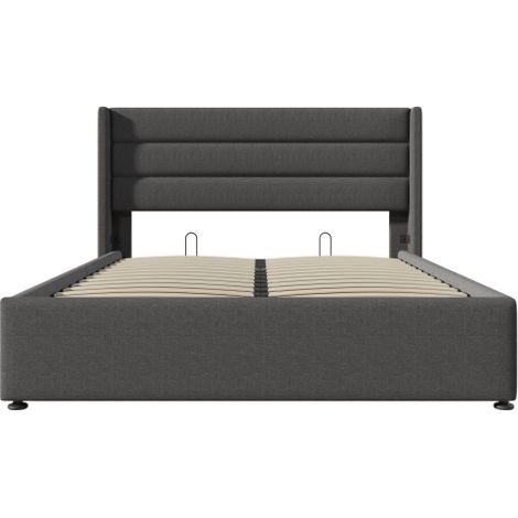 Stauraumbett Polsterbett Hydraulisch Doppelbett , Inklusive Matratze, Lattenrost aus Holz, Bett mit Lattenrost aus Metallrahmen
